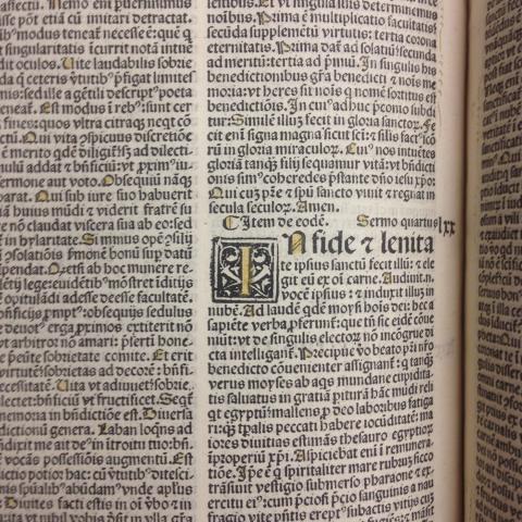 Sermones de t[em]p[or]e et de sanctis. A woodcut initial letter. BV 4254.3.B47 1495