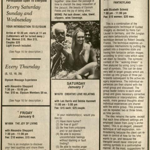 Elysium seminar schedule, Journal of the Senses, 1984