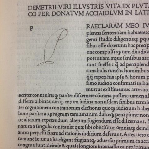 Vitae illustrium. An initial letter that was meant to be added after printing. PA 4373.V6 1478