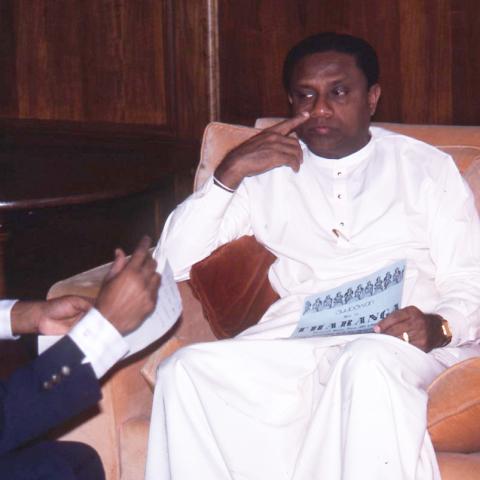 Ranasinghe Premadasa being interviewed by Deeptha Leelarathna for Tharanga, 1980