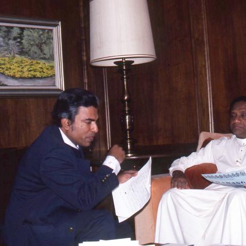 Ranasinghe Premadasa being interviewed by Deeptha Leelarathna for Tharanga, 1980