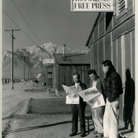 Three men at Manzanar Internment Camp in California