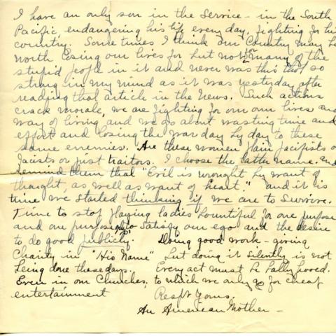 Letter to Reverend Miller from "An American Mother"
