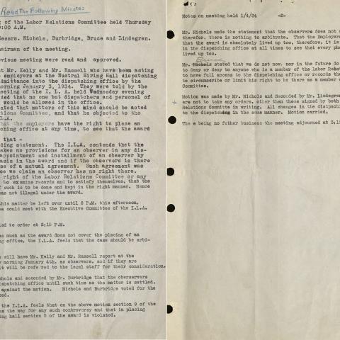 Minutes from Labor Relations, accusing management of infiltrating union offices