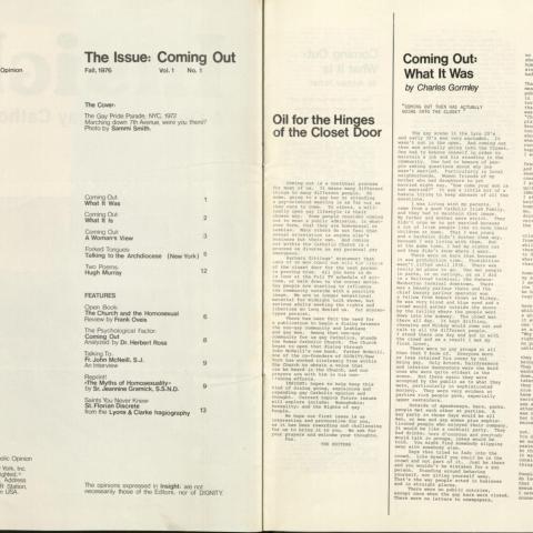 Verso and page 1 of Insight, Fall 1976 issue