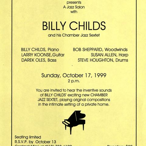 Double M Jazz Salon flyer advertising Billy Childs and his Chamber Jazz Sextet, October 17, 1999