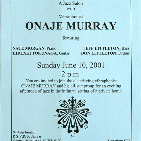 Double M Jazz Salon flyer advertising vibraphonist, Onaje Murray, June 10, 2001