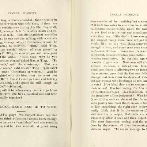 Rebuttal to the idea women lack the knowledge needed to vote, in  Female Filosophy, Fished Out and Fried
