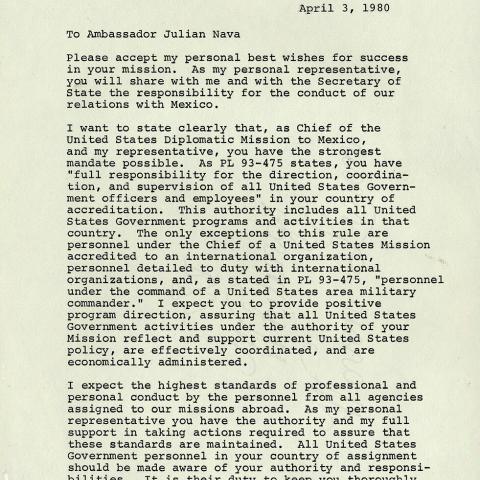 Letter from President Jimmy Carter to Julian Nava, April 3, 1980