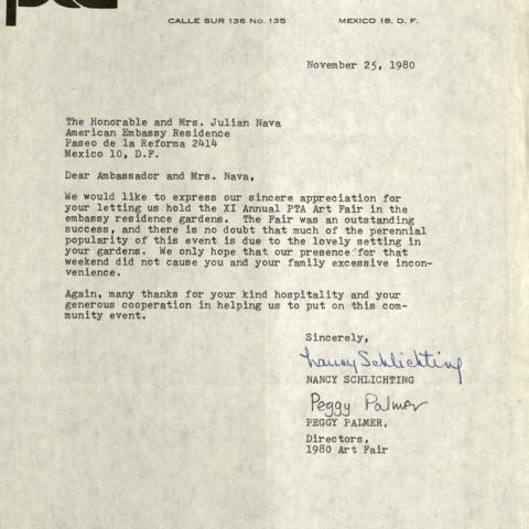 Thank you note to Julian Nava and his wife