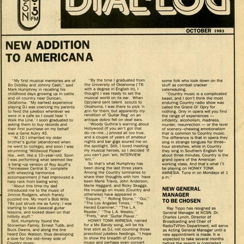 KCSN publication Dial-Log, October 1983