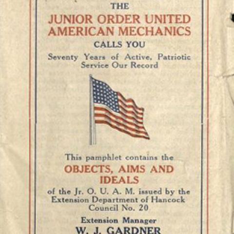 Pamphlet, The Junior Order United American Mechanics