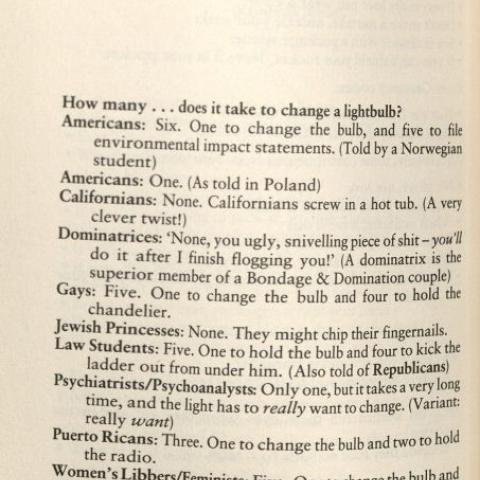 "Lightbulb jokes" in Talking Dirty: A Bawdy Compendium of Colorful Language, Humorous Insults & Wicked Jokes