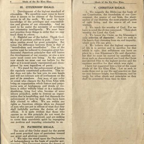 Inside, "Ideals of the Ku Klux Klan