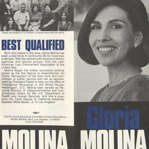 Gloria Molina for Assembly campaign flyer 1982 1982, Frank del Olmo Collection, Box 111, Folder 10
