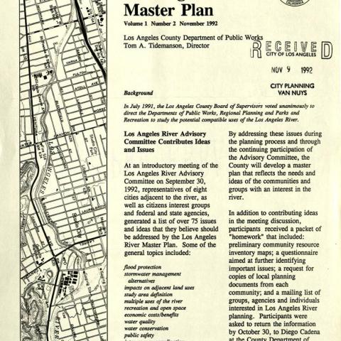 Los Angeles River Master Plan, Los Angeles Department of Public Works Newsletter, November 1992. Los Angeles City Planning Commission Collection