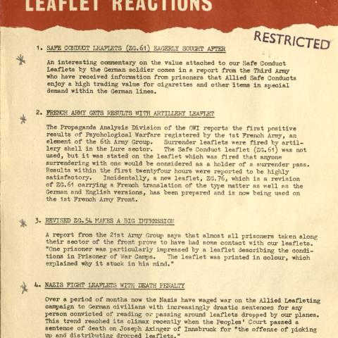 Latest Reports of Leaflet Reactions, no. 13