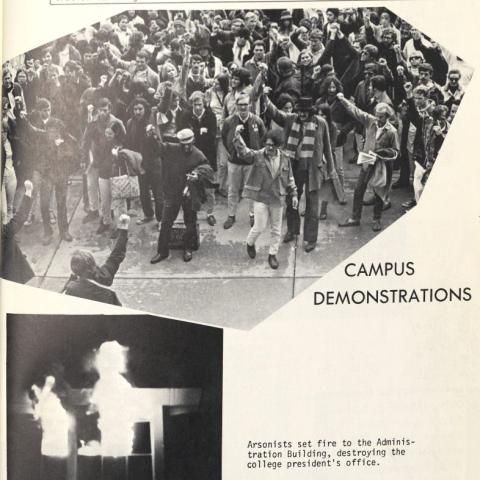 Page on protests, San Fernando Valley State College yearbook, 1969