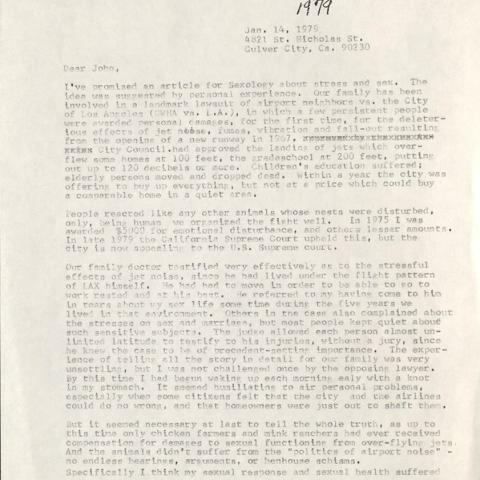 Letter from Jan Daily to John Money, January 14, 1979