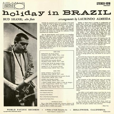 Liner notes for Bud Shank's Holiday in Brazil, by Mimi Clar, 1959
