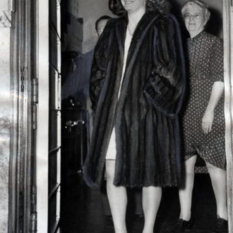 Louise Overell dressed in elegant fur coat