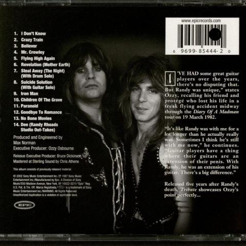 Tribute, by Ozzy Osbourne (CD, back cover)