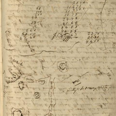 A sparsely drawn map used as scratch paper for some of Dr. Osborne’s financial calculations