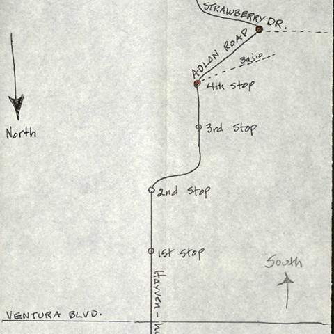 Hand drawn map to the Double M Jazz Salon