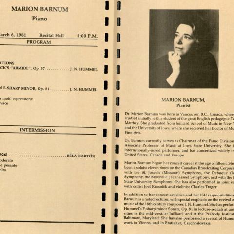 Program, Marion Barnum performance, March 6, 1981