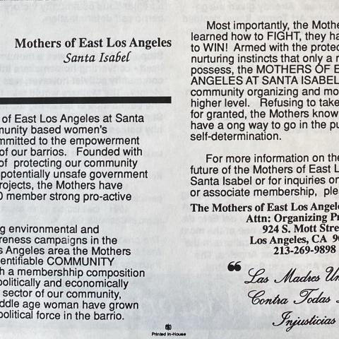 Flyer, Juana Beatriz Gutiérrez Mothers of East Los Angeles (MELA) Collection