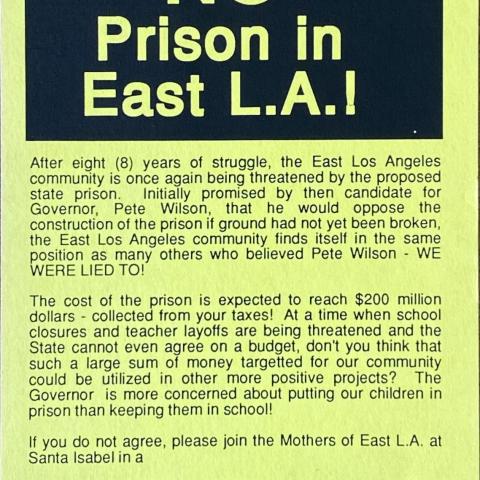Protest Flyer, 1992, Juana Beatriz Gutiérrez Mothers of East Los Angeles (MELA) Collection
