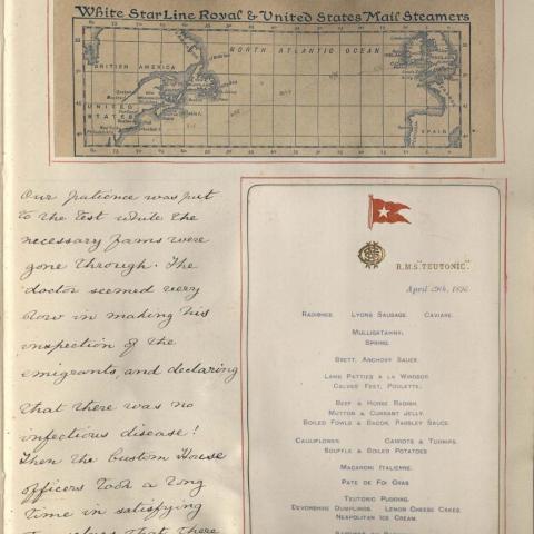 Journal page with a menu from one of the meals in the Teutonic