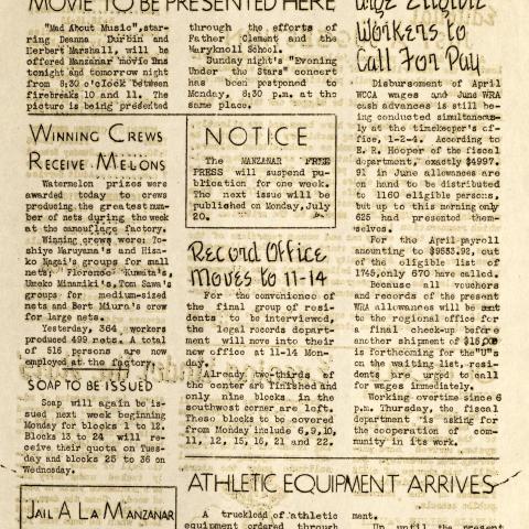 Manzanar Free Press, July 11, 1942