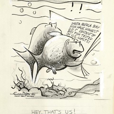 Preliminary drawing for a political cartoon regarding DDT pollution in the Santa Monica Bay