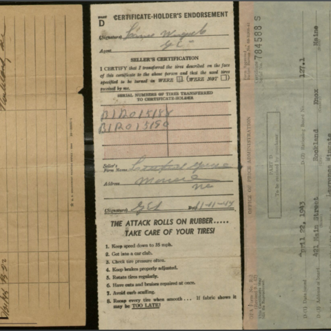 Mileage Record and Tire Certificate, WWII Rationing Collection