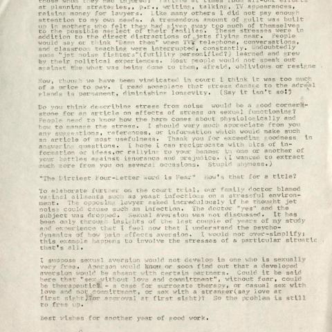 Page 2 of Dailey's letter to Money about noise pollution's impact on sex drive