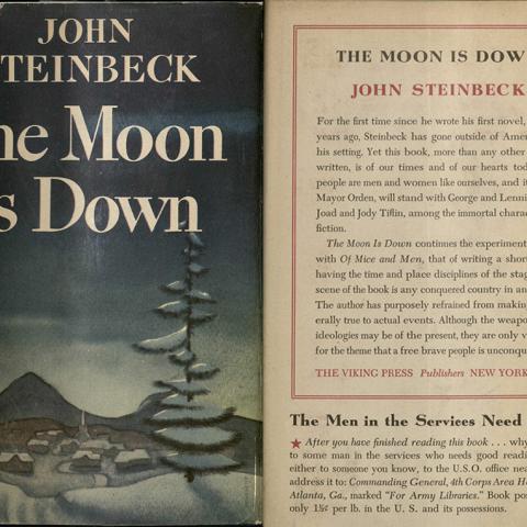 Dust jacket front cover and inside flap, The Moon is Down...