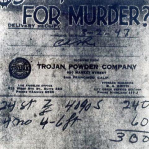 Photo receipt  ostensibly for for dynamite and detonator caps