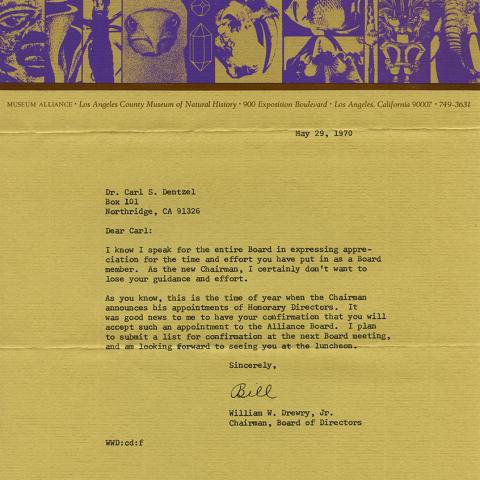 Letter from William Drewry to Carl Dentzel 