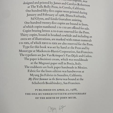 Publisher's Note from My First Summer in the Sierra, QH31.M9 A3 1988