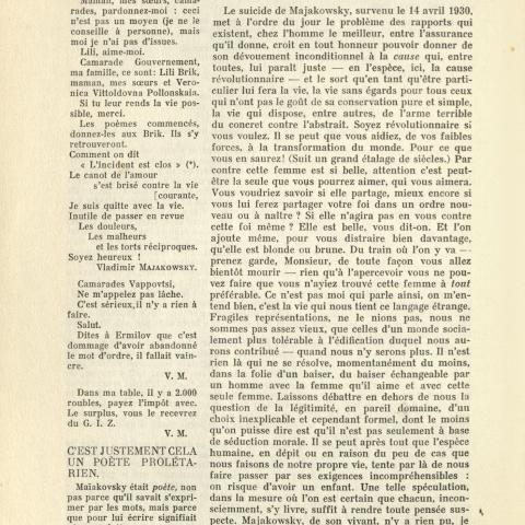 "La suicide de Majakowsky..." (The suicide of Majakowsky...), Le Surréalisme au Service de la Révolution, Issue 1, page 16