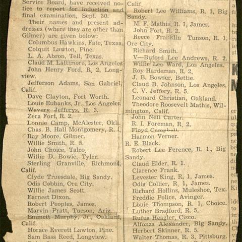 Newspaper clipping, "82 Negroes to be Inducted from this County," ca. 1942