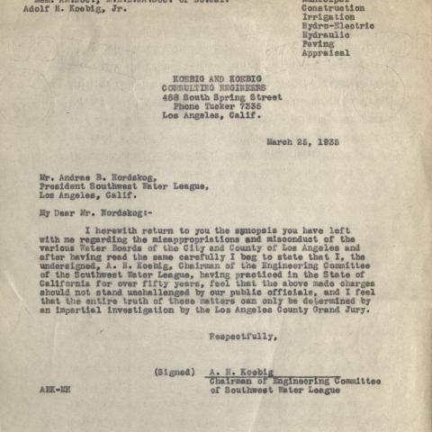 Letter to Andrae B. Nordskog from A. H. Koebig