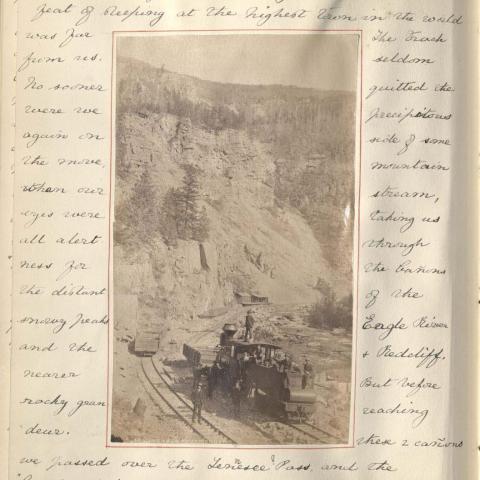 Journal page with a picture of a train traveling through Eagle River Canyon