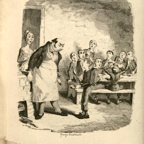 "Oliver asking for more,"  The Adventures of Oliver Twist