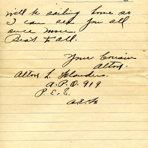 Final page of Flanders' letter to Mrs. Jason Coppernoll, February 26, 1919