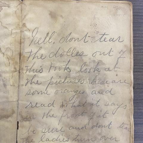 Personal inscription in the front of Paper Dolls and How to Make Them: A Book for Little Girls TT175 .P37 1856