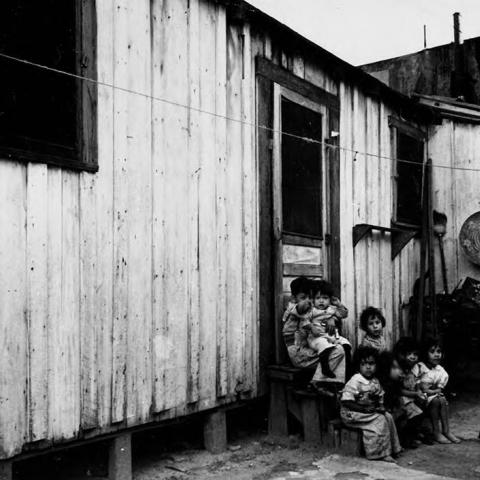  Children on steps, 1938, Poor Housing Conditions in Los Angeles Scrapbook, PHC_02-62_001