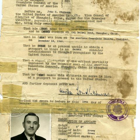 Passport affidavits from the Republic of China, for Moritz Songheimer, December 18th, 1946 