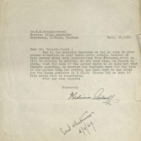 Compensation letter from Celesta Music Publishing to Smith Brindle